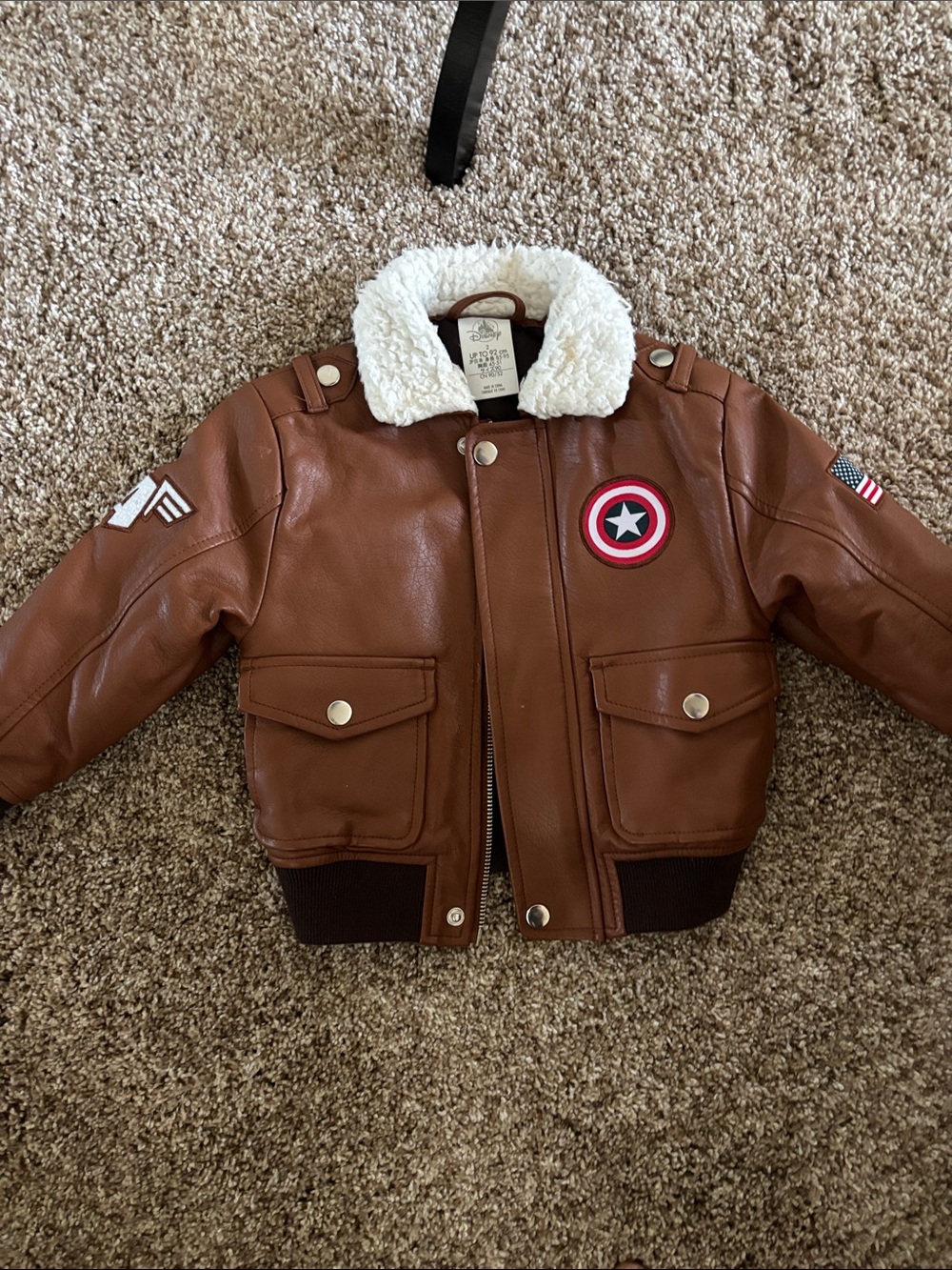 Disney Brown Faux Leather Aviator Jacket with White Sherpa Collar